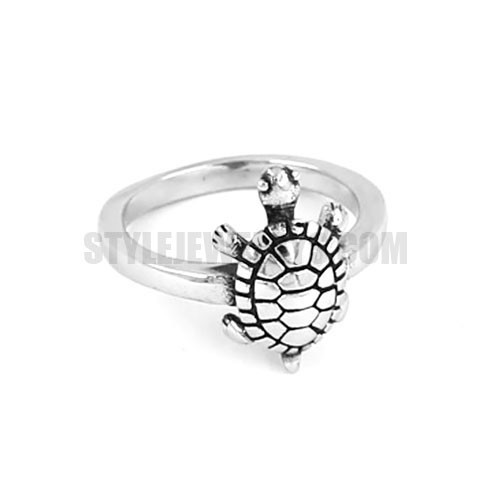 Stainless Steel Turtle Ring, Silver SWR0541 - Click Image to Close